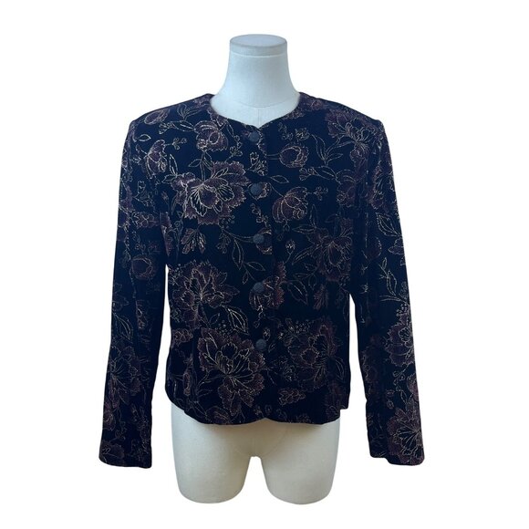 Norton McNaughton Women’s Black Gold Floral Button-Down Sweater Size 8 - Picture 1 of 7